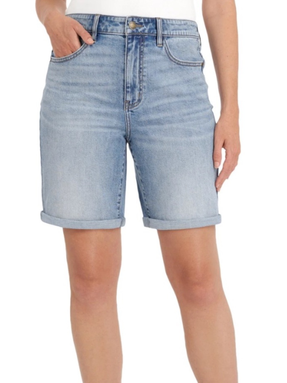 Wrangler Women’s Mid Rise Cuffed Denim Bermuda Shorts 4